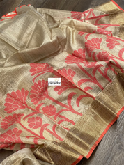 Tussar Silk Banarasi - Beige Red Antique Zari