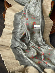 Pure Gicha Tussar Silk - Light Moss Grey Digital Printed