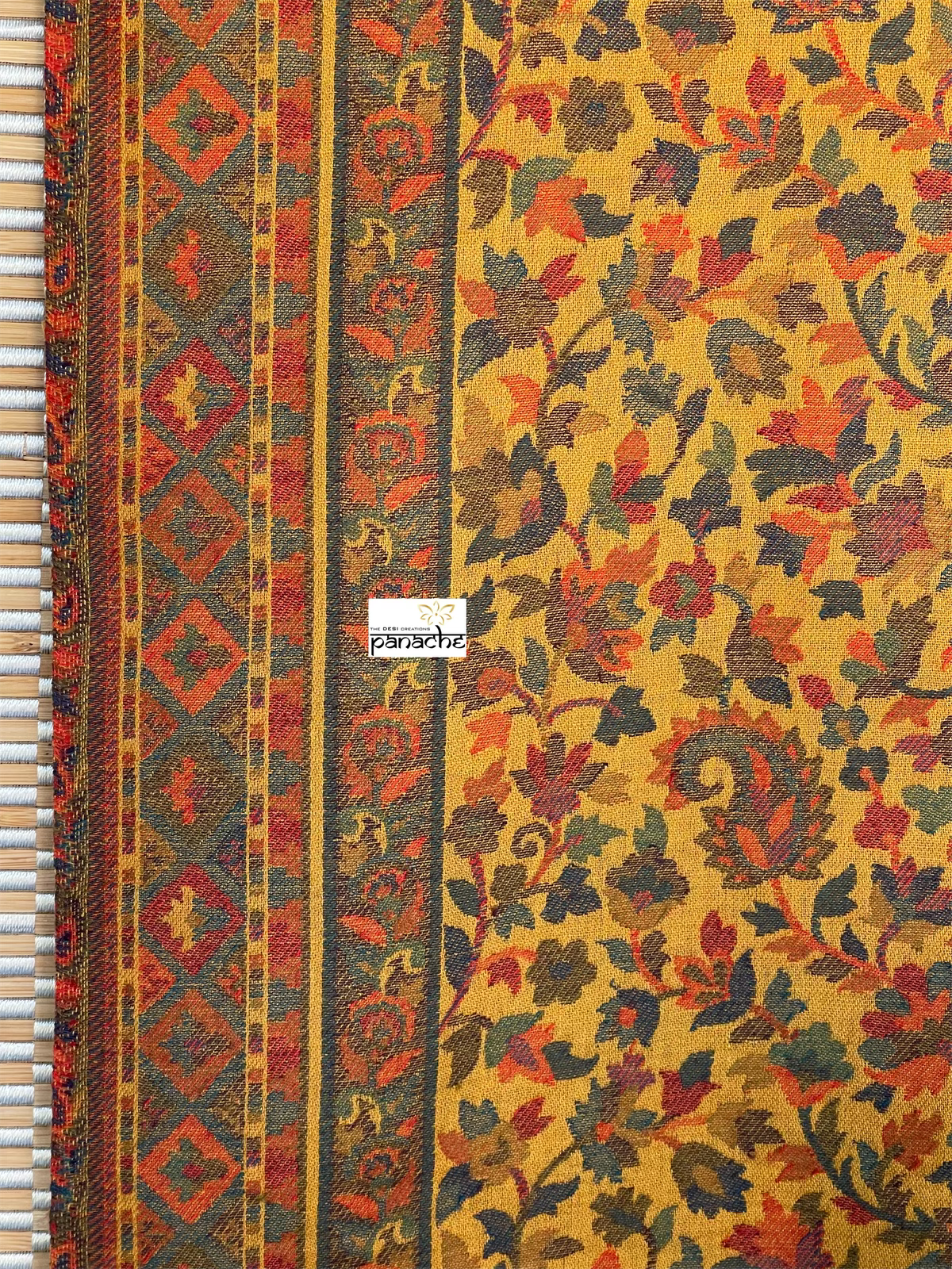 Kashmiri Kani Work Stole - Yellow Multi Resham Woven