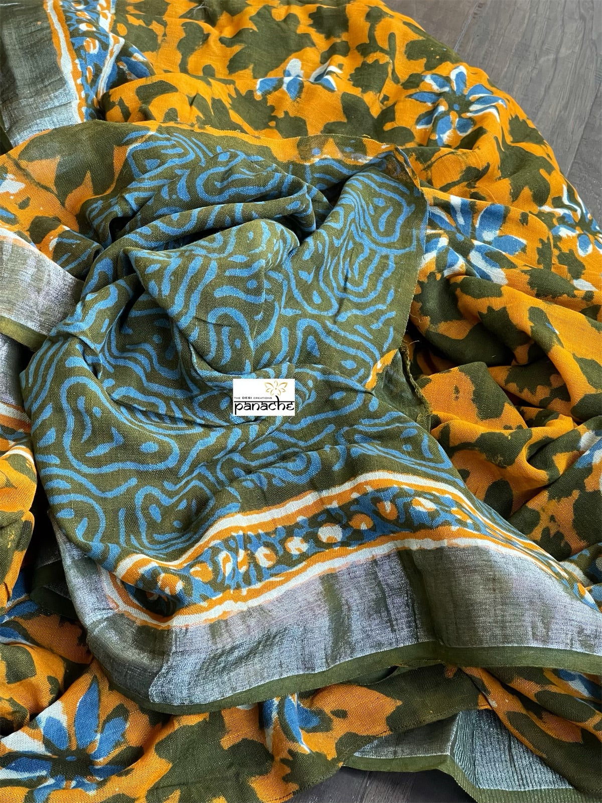 Linen Printed - Orange Green Blue