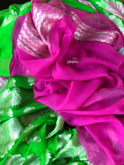 Khaddi Georgette Banarasi - Green Pink