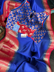 Muga Silk Banarasi - Royal Blue Red