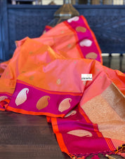 Katan Silk Banarasi - Peach Orange Dual shaded
