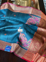 Tussar Silk Banarasi - Teal Blue Jewel Tone