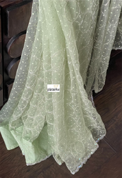 Designer Organza -  Pista Green Hand Embroidered