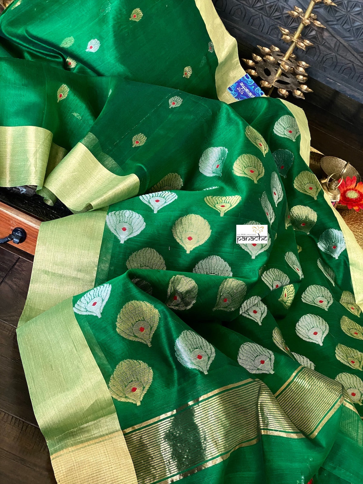 Chanderi Silk Cotton - Green Red