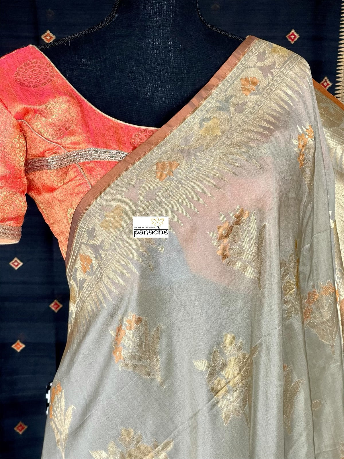 Silk Banarasi - Soft Fern Grey Rust
