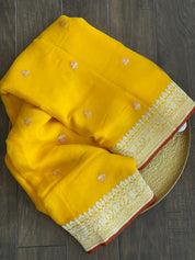 Khaddi Georgette Banarasi - Yellow Red Khadhua Woven