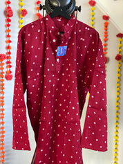 Bandhej Kurta Men - Maroon Red 3XL-46 (52 inches)
