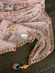 Designer Crepe Georgette Sequin Floral  - Dusty Pink