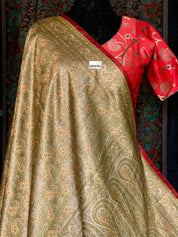 Pure Satin Silk Tanchoi Banarasi - Beige Grey Pista Green Kani Woven