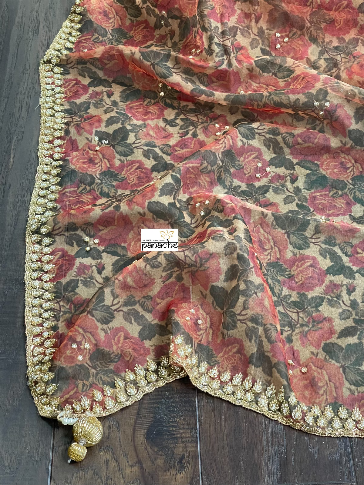 Designer Organza Floral - Maroon Multi Floral