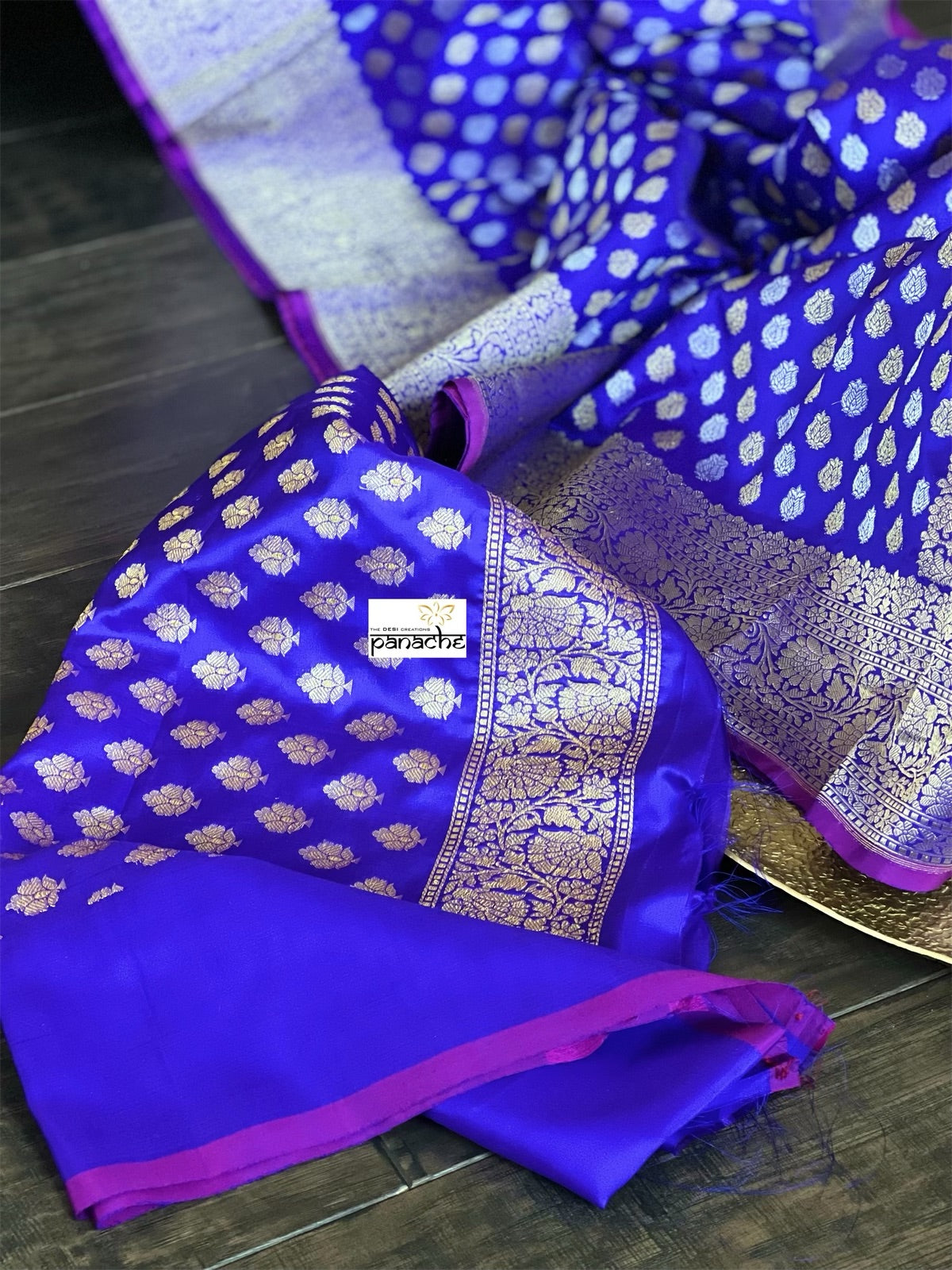 Pure Silk Banarasi - Purplish Blue Dual shaded