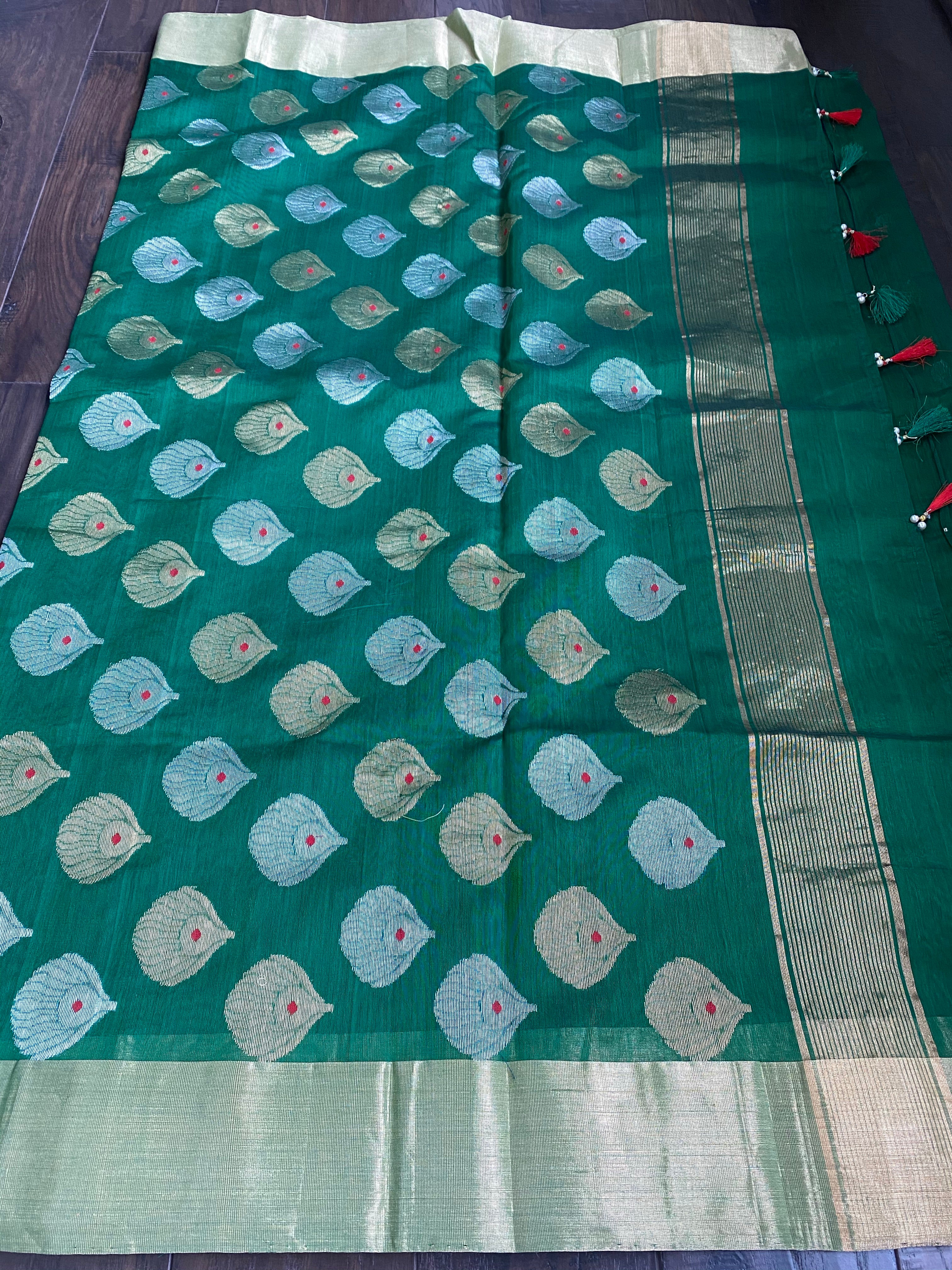 Chanderi Silk Cotton - Green Red