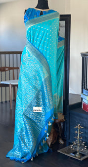Muga Silk Banarasi - Firozi