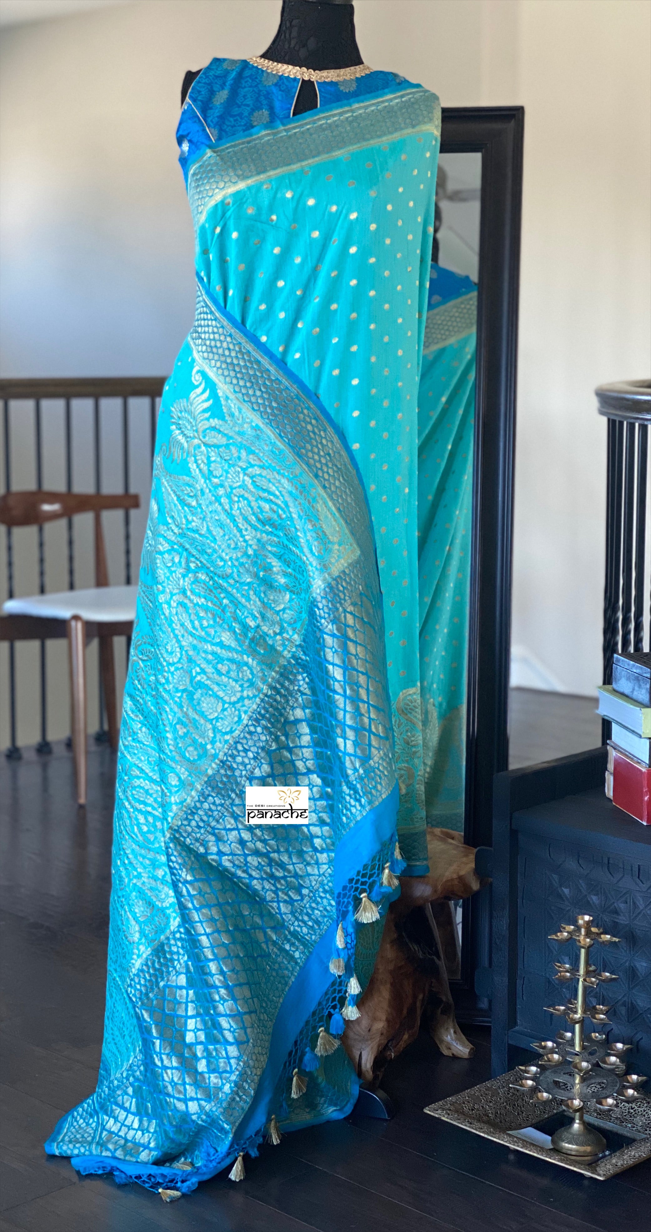 Muga Silk Banarasi - Firozi