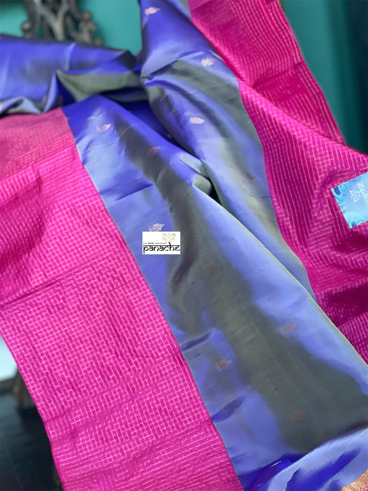 Silk Gadwal - Violet Magenta Pink Golden Zari
