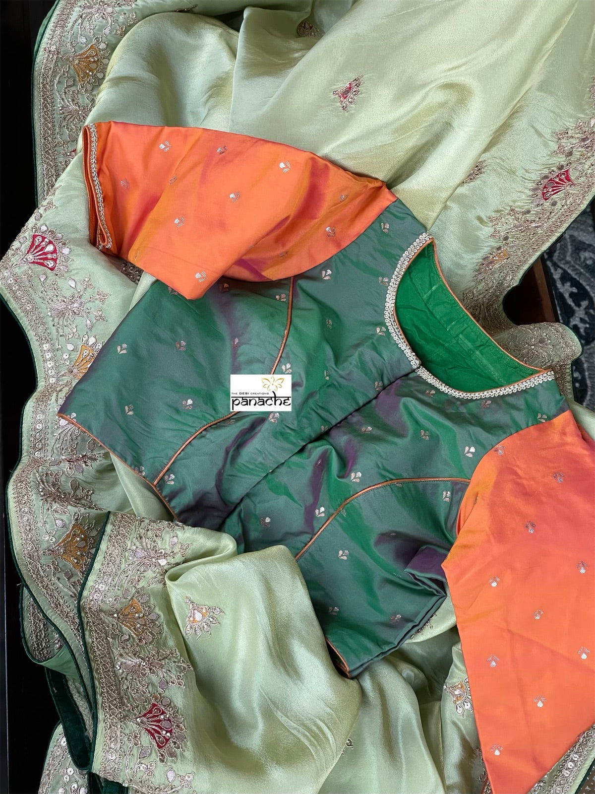Designer Blouse - Green Orange