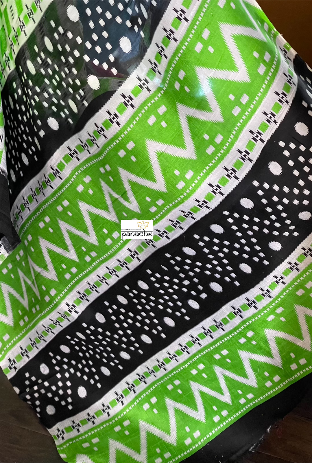 Pure Vishnupur Silk - Green Black Hand Block Printed