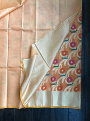 Kora Cotton Silk Saree - Tangerine Meenakari