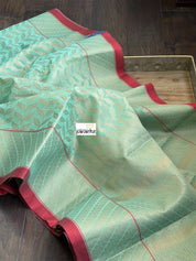Cotton Silk Banaras Chanderi - Sea-Green Red Woven