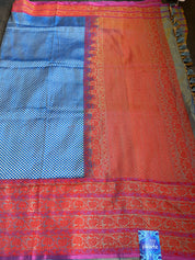 Pure Silk Brocade Banarasi - Blue Red