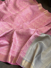 Tussar Silk - Light Pink Grey Resham Woven