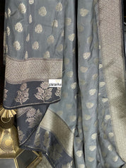 Soft Silk Banarasi - Silver Grey