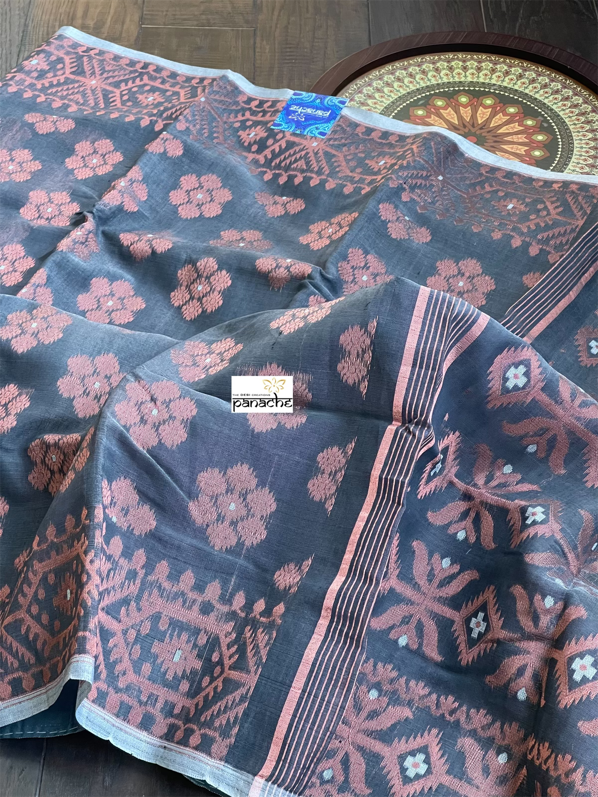 Soft Jamdaani  - Gray Copper Zari