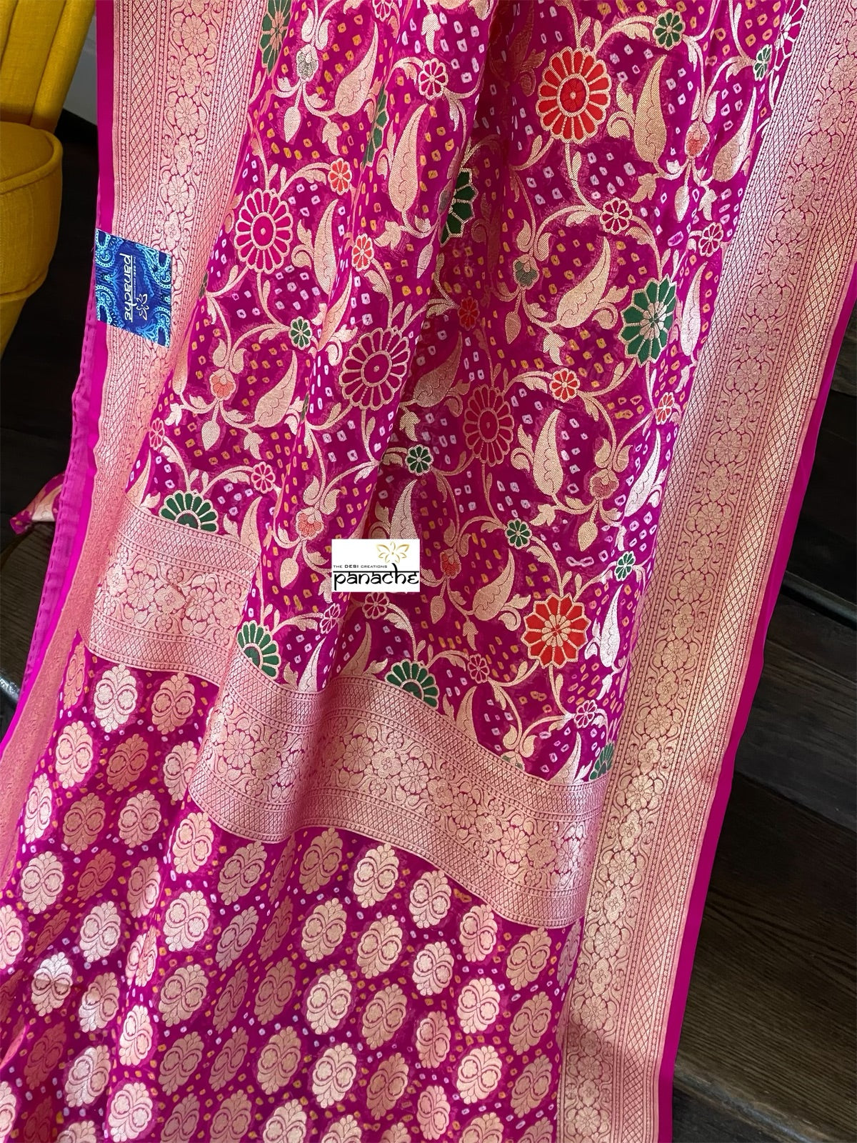 Bandhej Khaddi Georgette Banarasi - Magenta Pink