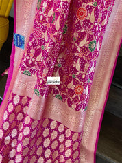 Bandhej Khaddi Georgette Banarasi - Magenta Pink
