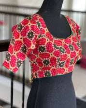 Designer Blouse - Orange Red Green Woven