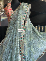 Designer Satin Maslin Silk - Grey Green Blue Black