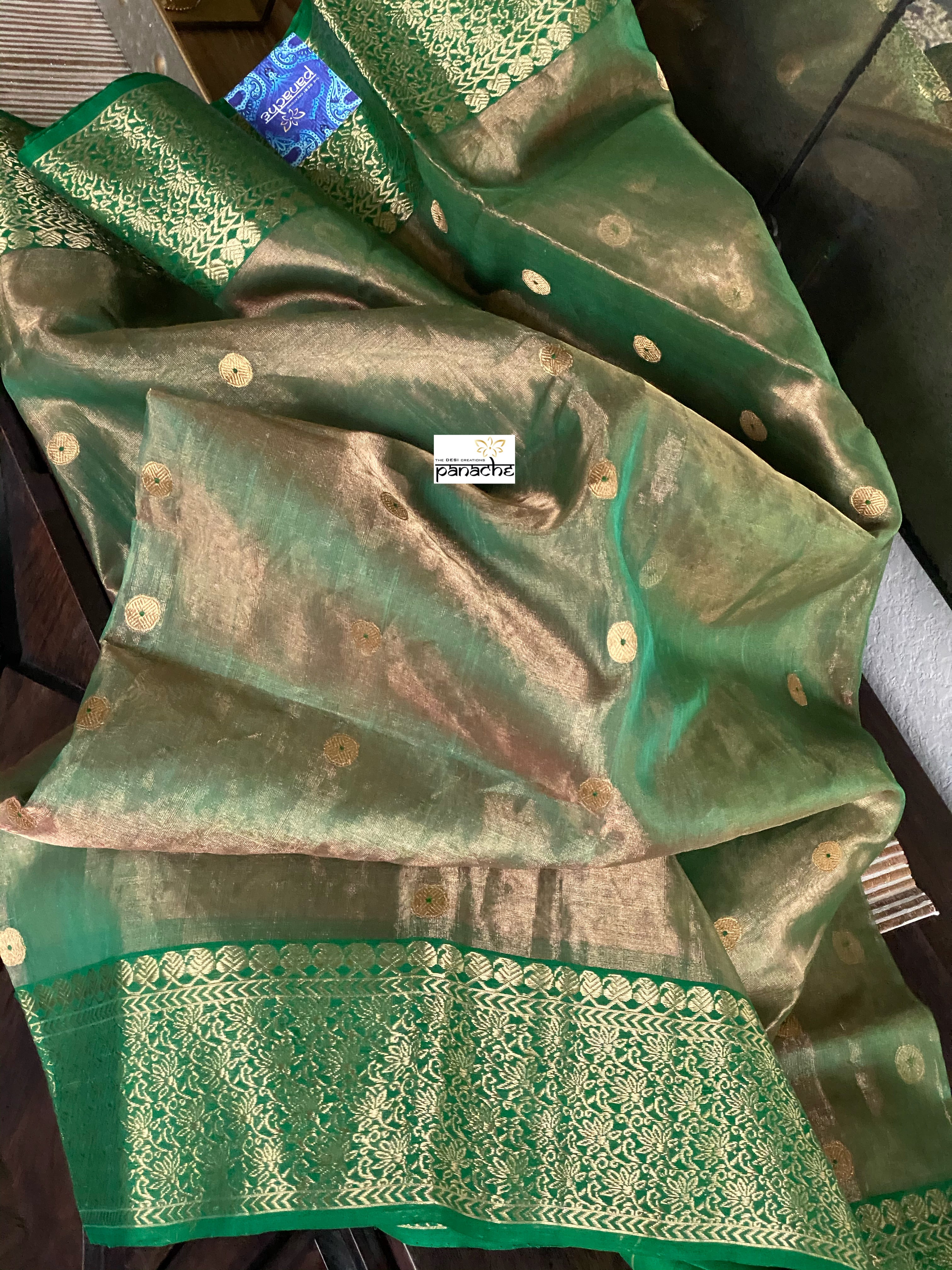 Tissue Chanderi Silk - Green Golden Zari