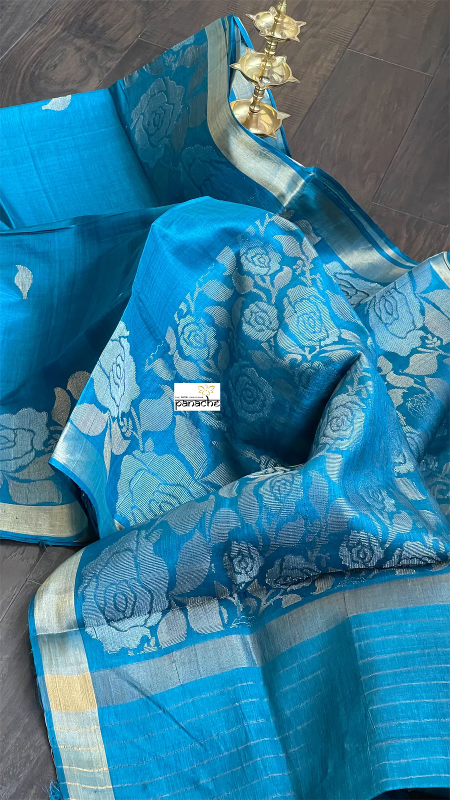 Pure Tussar Silk Woven - Metallic Blue Rose