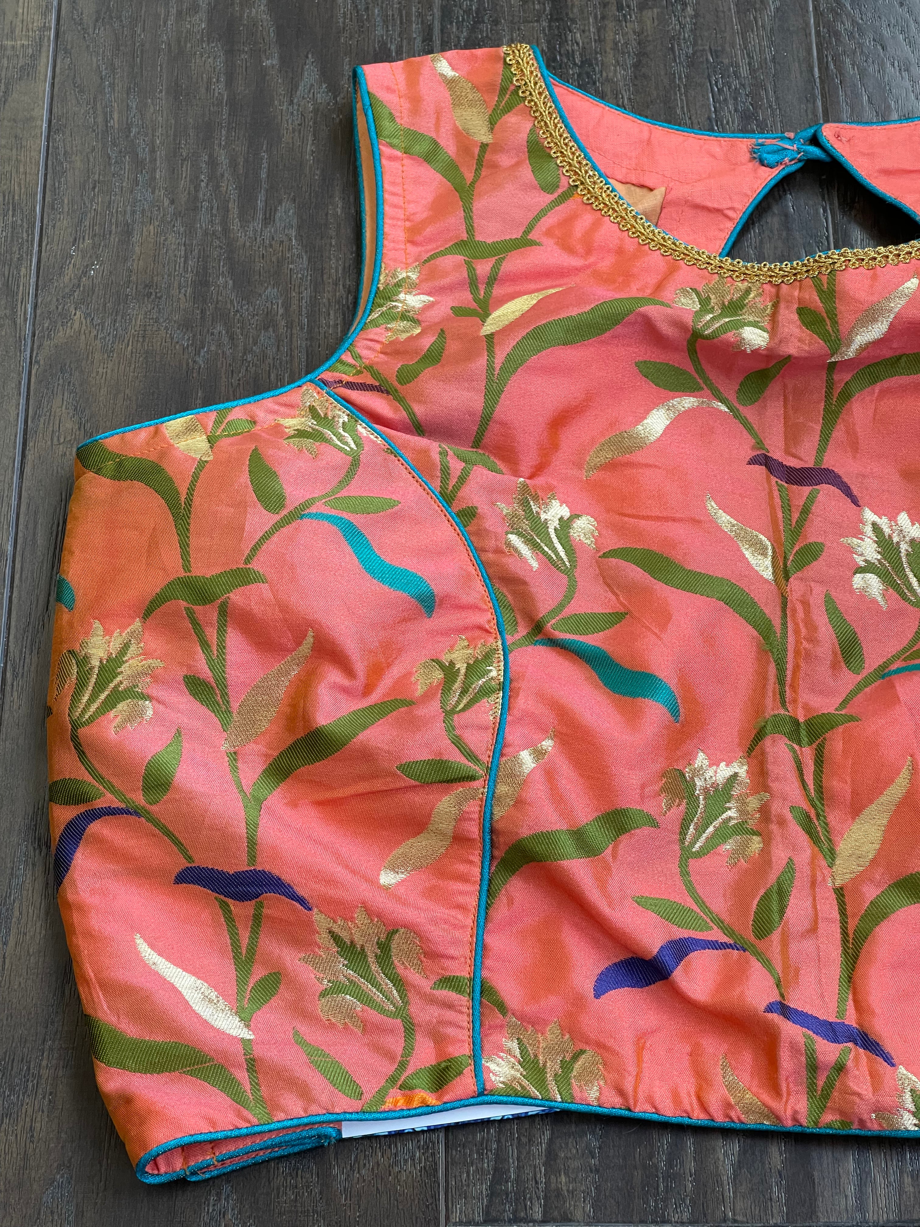 Designer Blouse - Peach Orange Meenakari