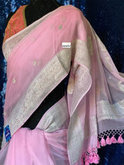 Khaddi Chiffon Banarasi - Light Pink Silver Zari