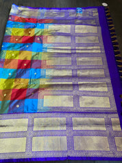 Pure Katan Silk Banarasi - Multi Color Purple Kadwa