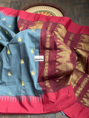 Gadwal Cotton Silk - Grey Maroon