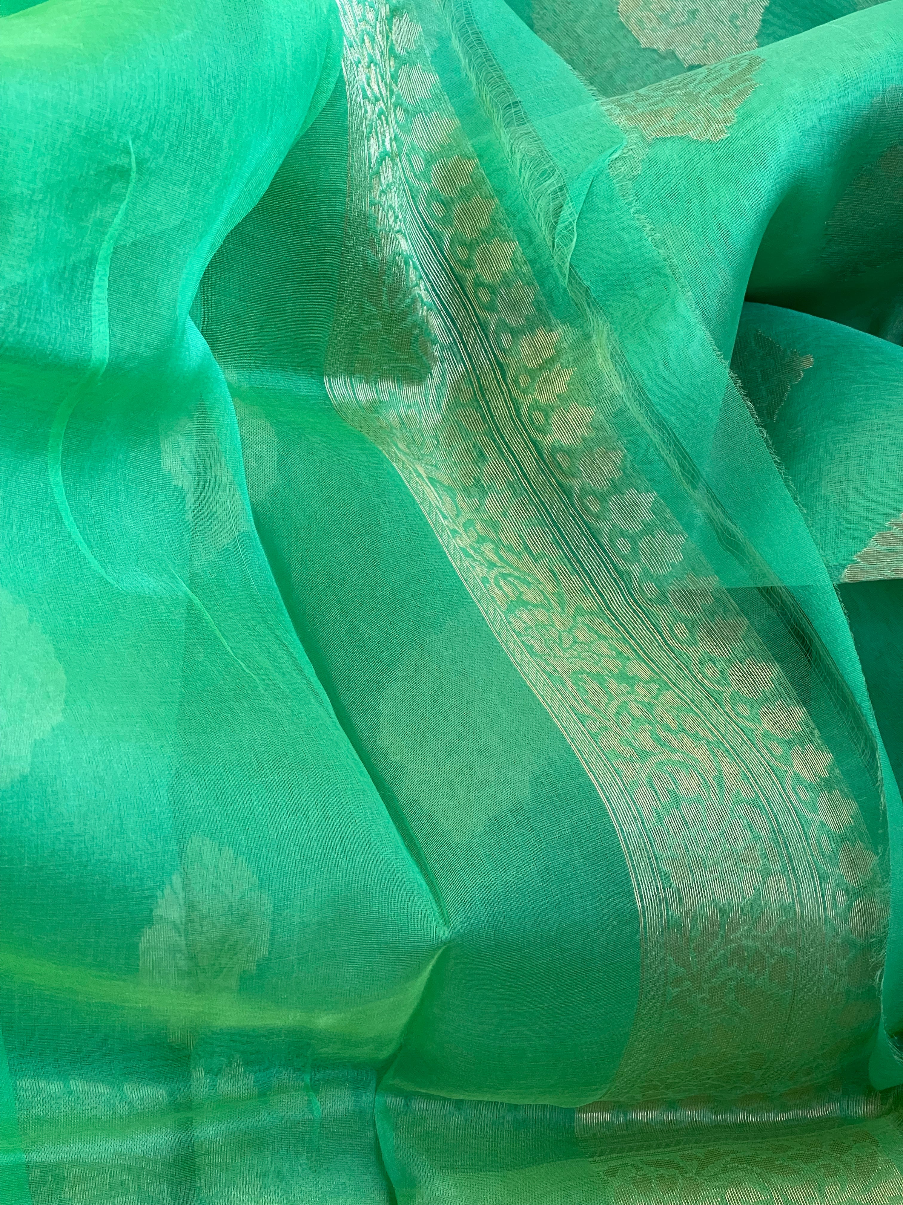 Organza Silk Banarasi -  Sea Green Antique Zari
