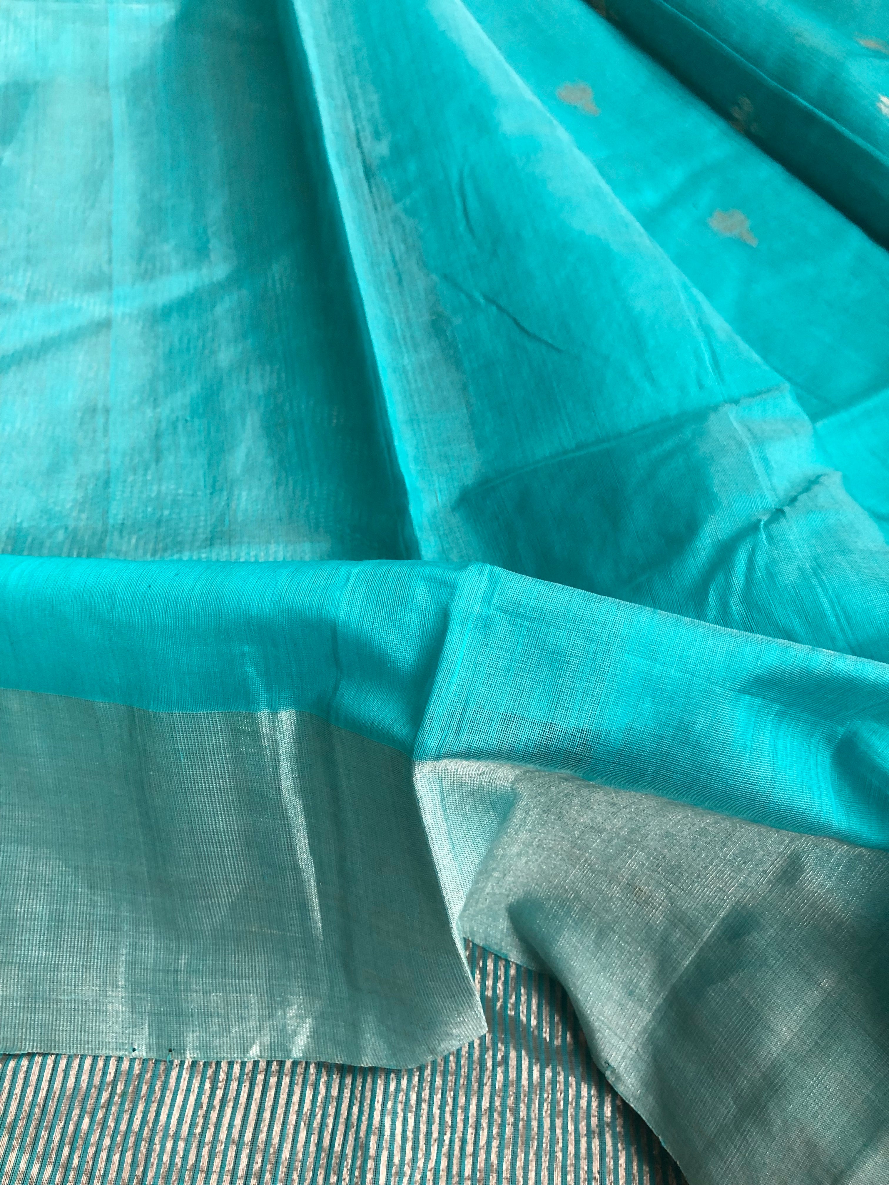 Chanderi Silk Cotton - Firozi Silver Zari