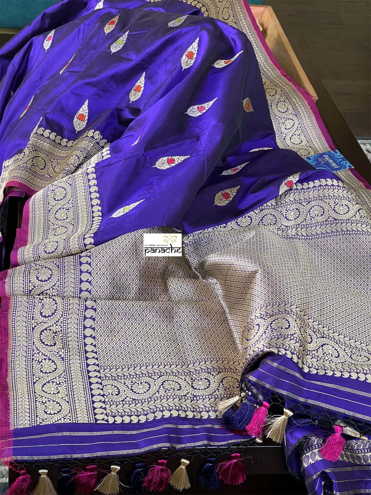 Pure Silk Banarasi - Purple Blue Kadwa