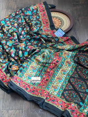Pashmina Silk Printed - Black Firozi Floral