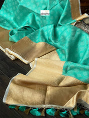 Pure Silk Banarasi - Sea Green Beige Antique Golden Zari