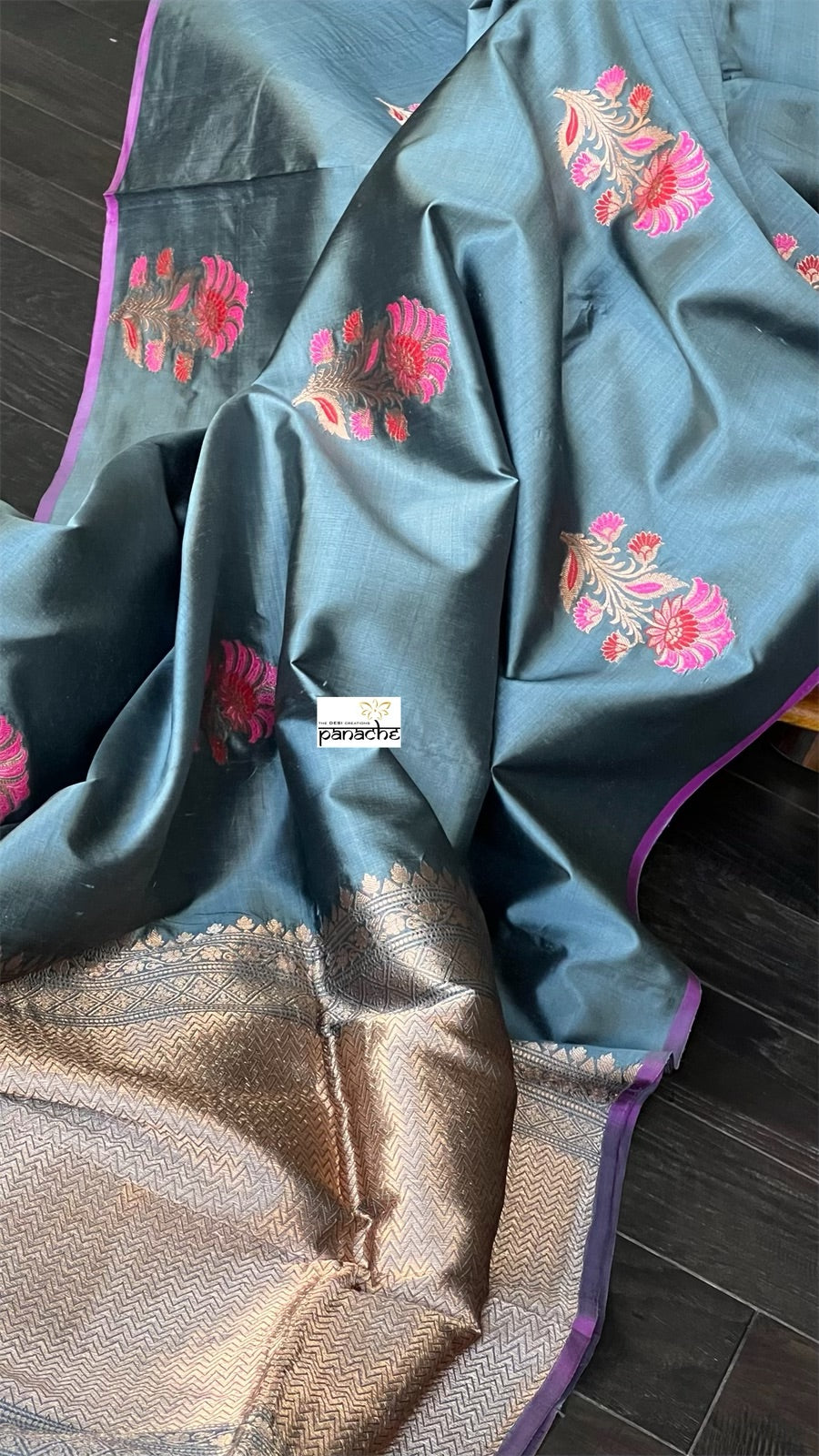 Pure Katan Silk Banarasi - Bluish Grey Purple