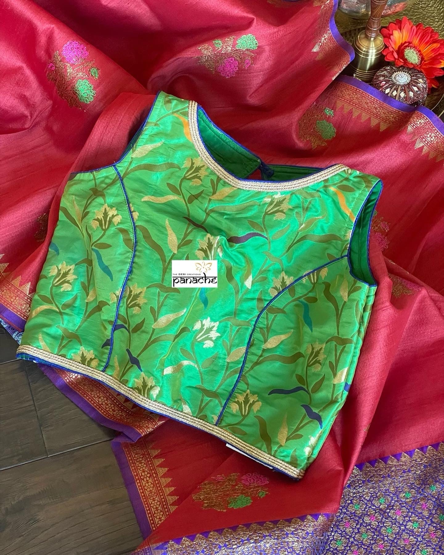 Tussar Silk Banarasi - Red Pink Meenakari
