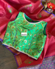 Tussar Silk Banarasi - Red Pink Meenakari