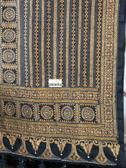 Pure Bangalore Silk Kantha Stitch -  Black Multi Color
