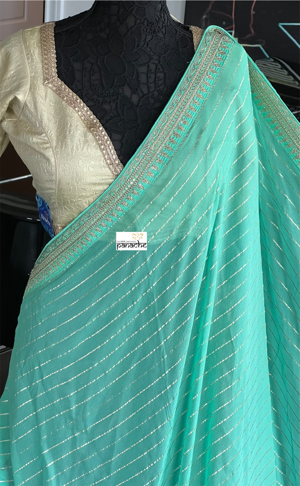 Designer Georgette - Sea Green Embroidered