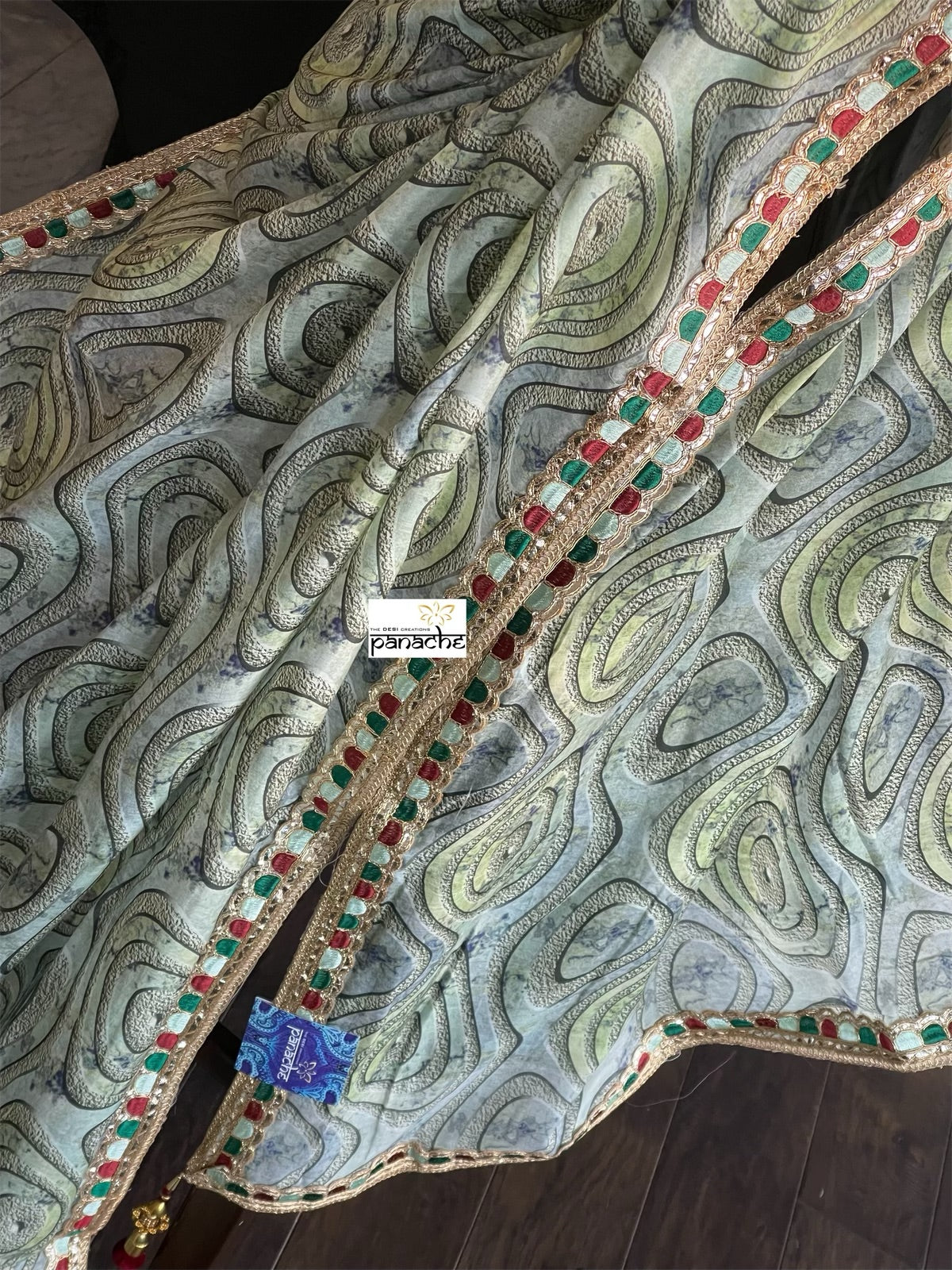 Designer Satin Maslin Silk - Grey Green Blue Black